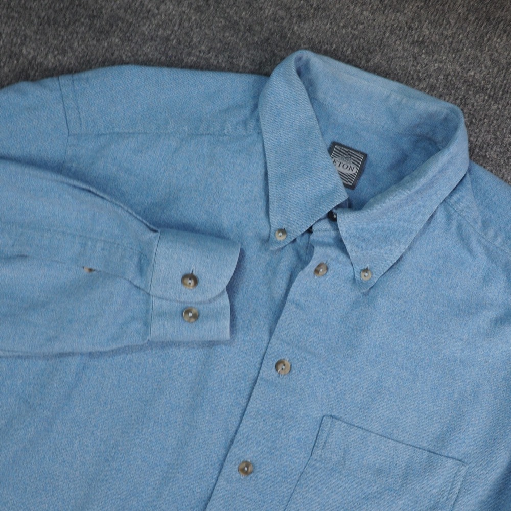 Eton Button Down Mens XL Blue Herringbone Long Sleeve Business Casual Shirt